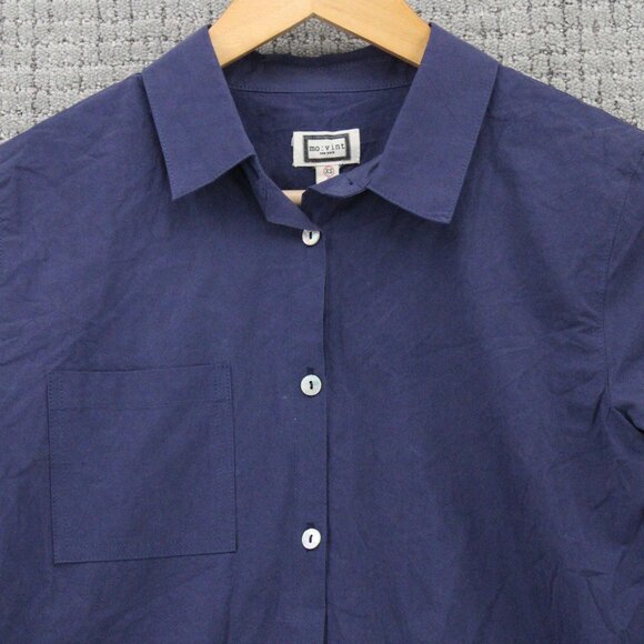 Mo:vint Shirt Womens XS Navy Blue Solid Button Down Long Sleeve Collared NWT - Picture 5 of 9